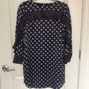 Banana Rep.  Petite Navy Silk Ruffled Shift Dress.